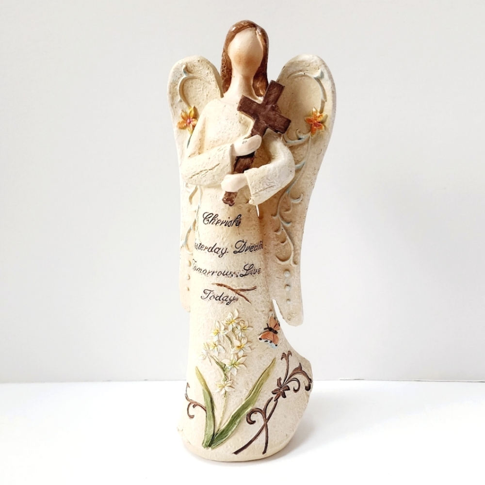 Cherish Yesterday Dream of Tomorrow Live Today Angel Figurine with Cross